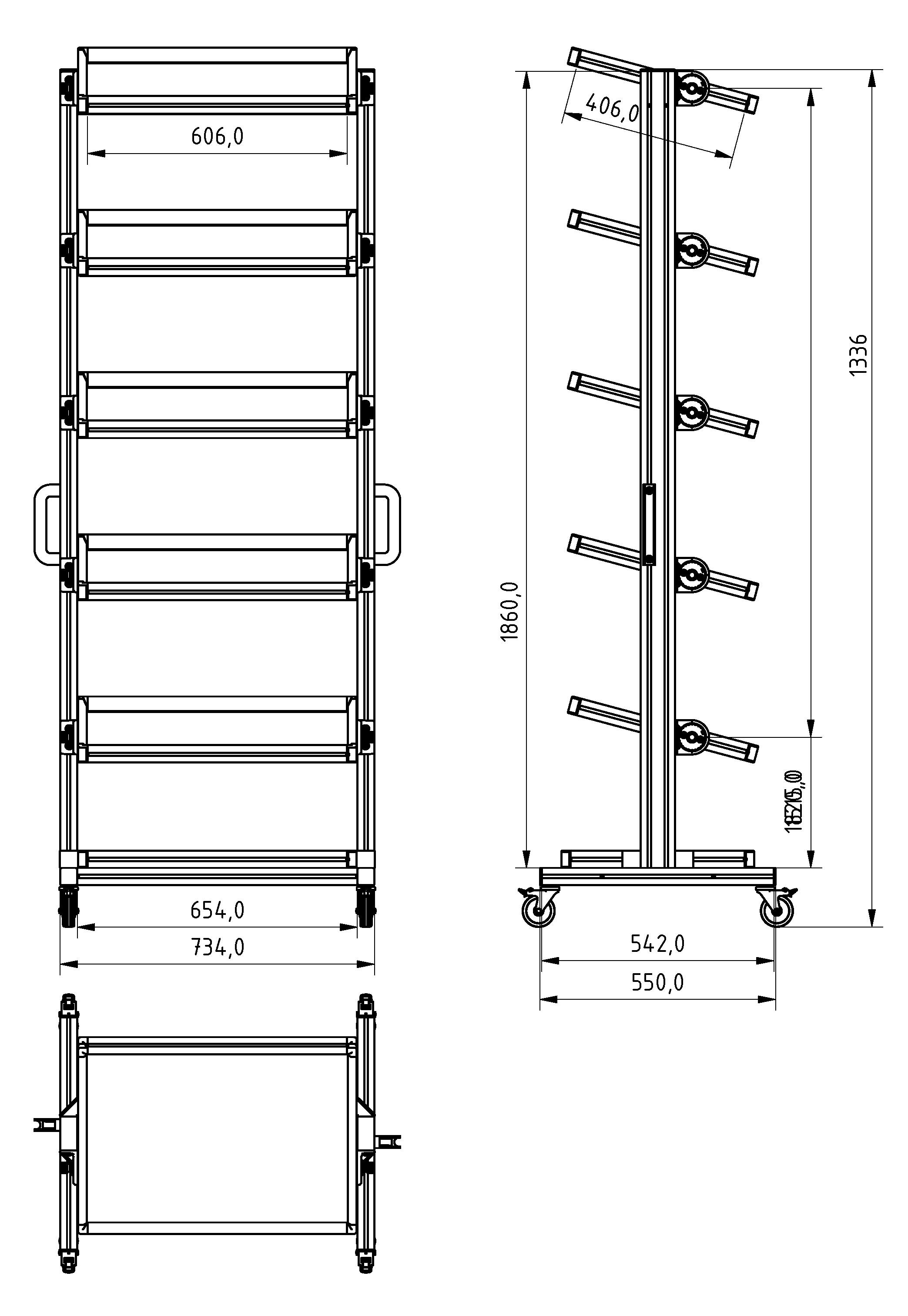 Systemwagen für Eurobehälter 60 x 40 H 200 cm neigbar