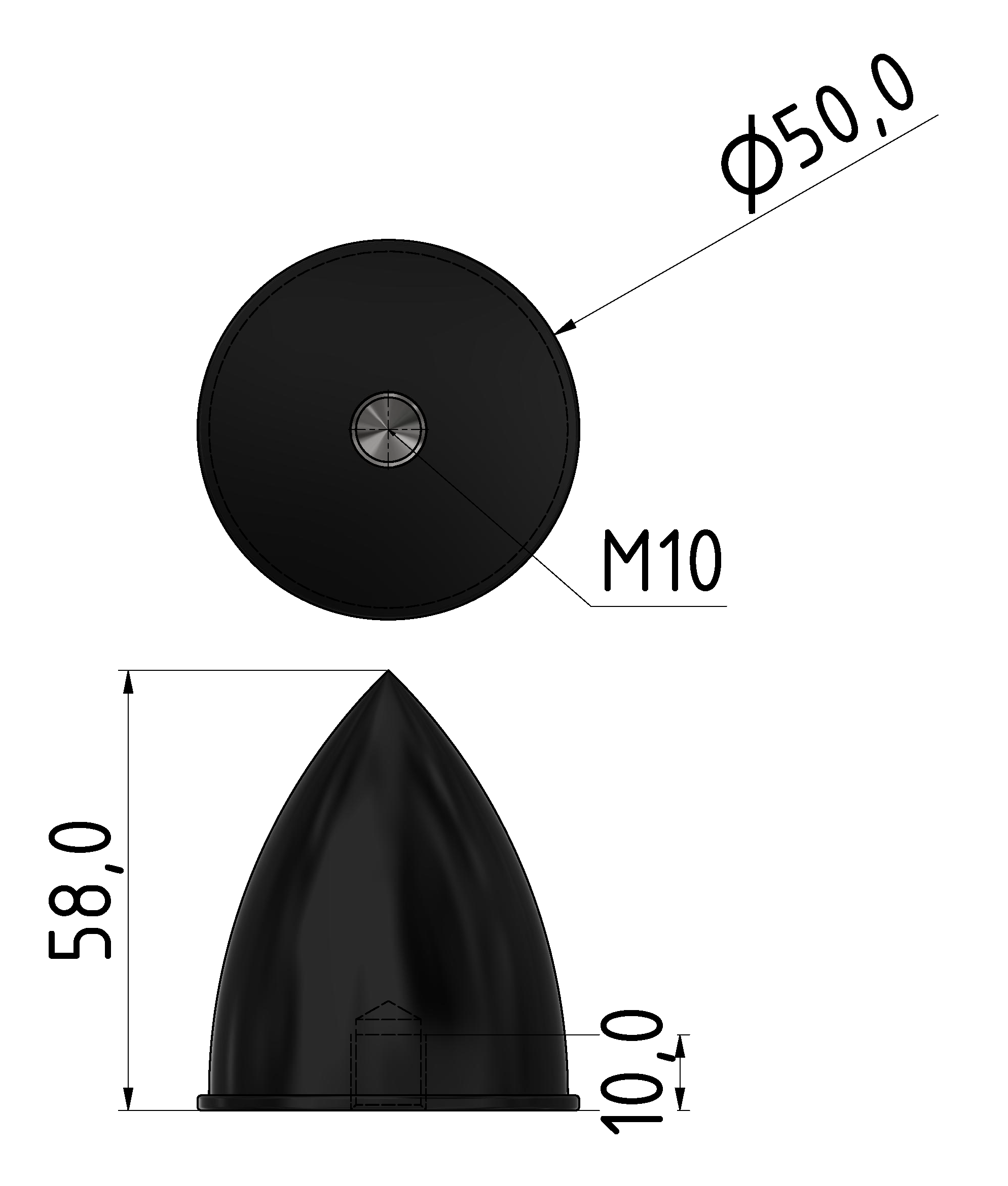 Parabel-Feder M10 D50x58, schwarz