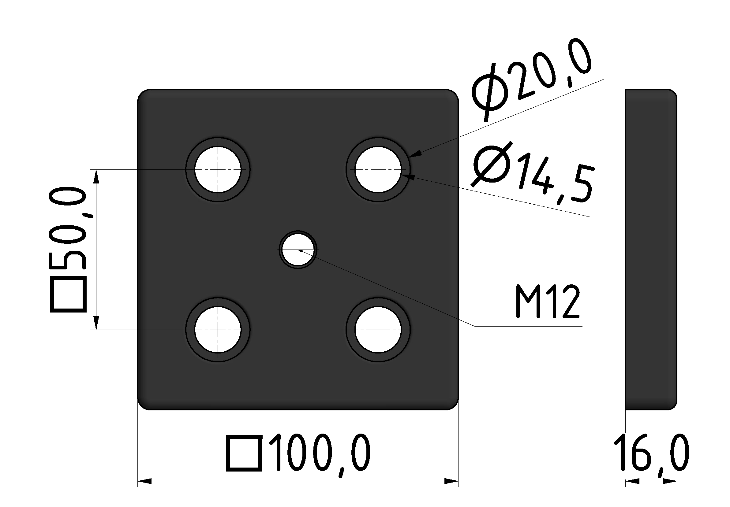 Fußplatte 100x100 M12 - 10