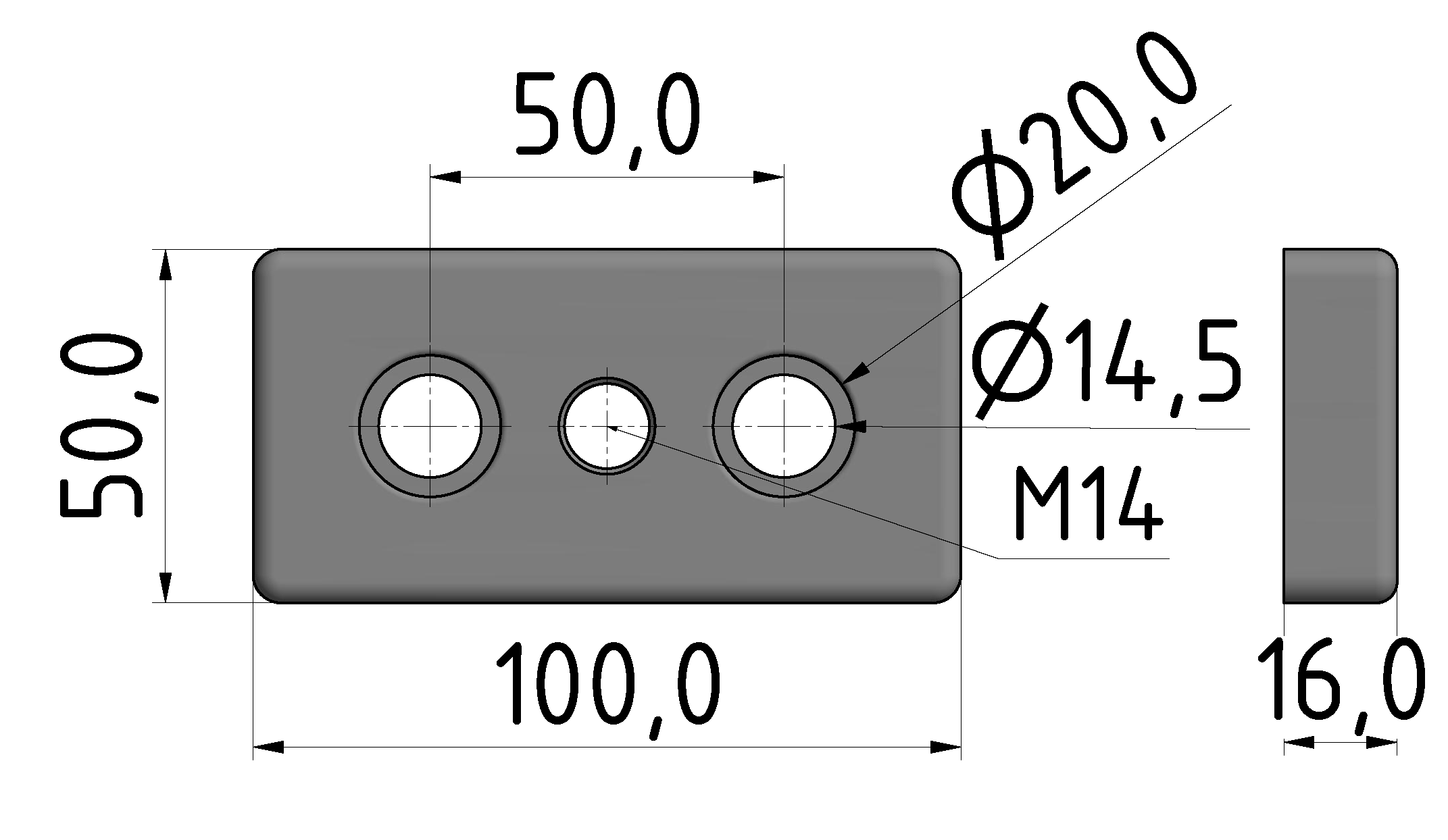 Fußplatte 50x100 M14 - 10