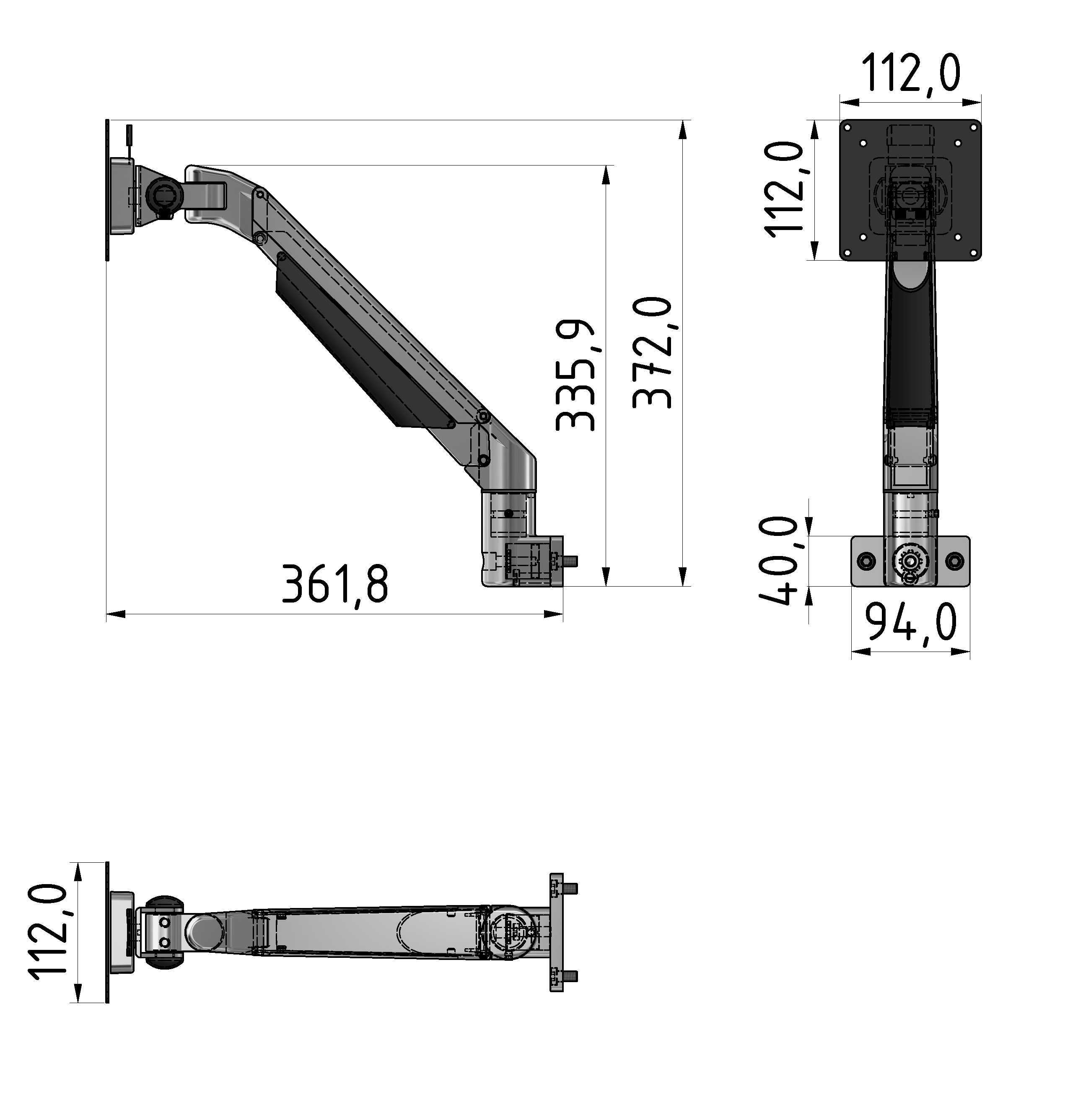 Monitor Arm, height-adjustable, 4 joints, white aluminium-8 Monitor Arm, height-adjustable, 4 joints, white aluminium-8