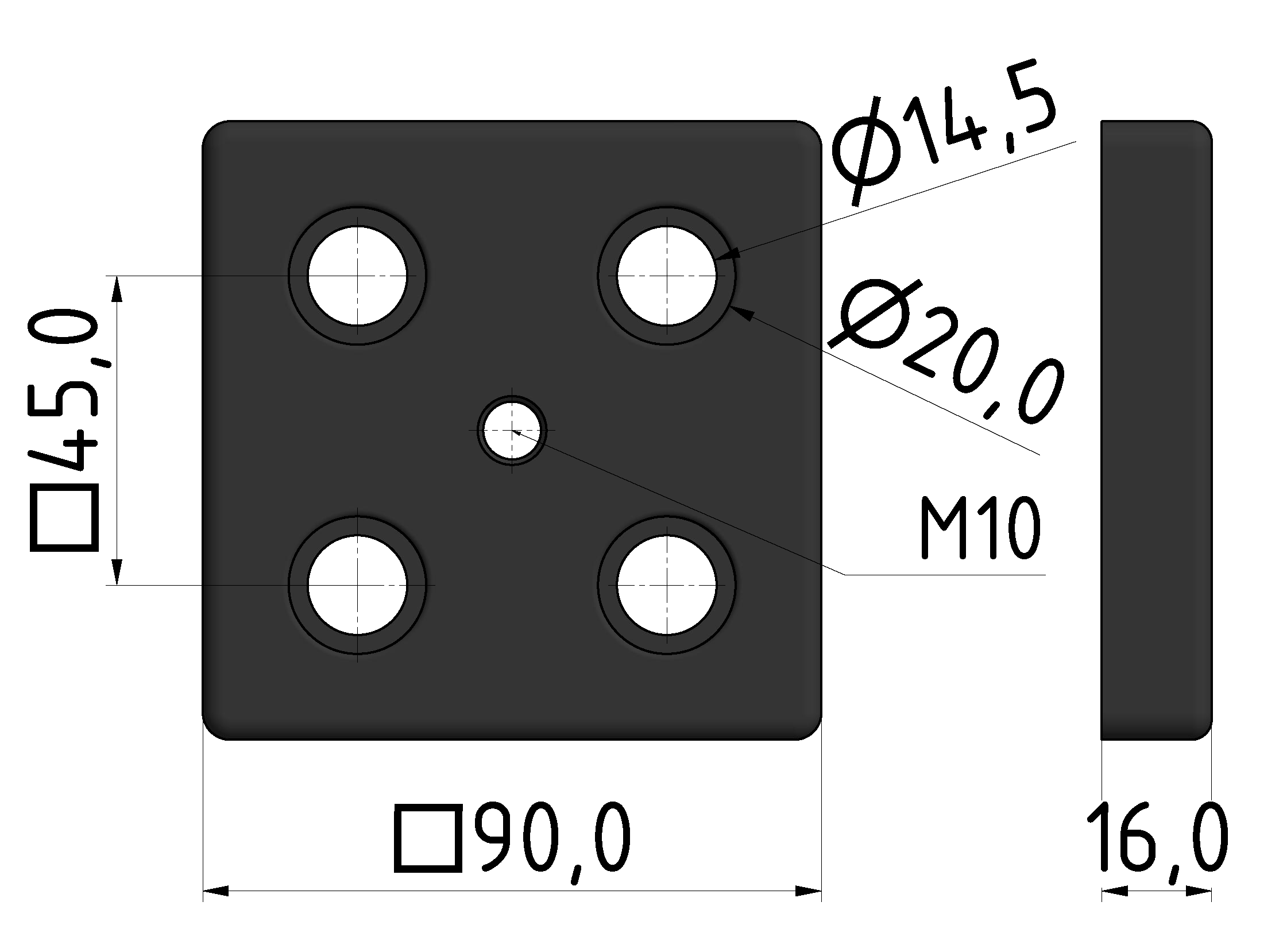 Fußplatte 90x90 M10 - 10