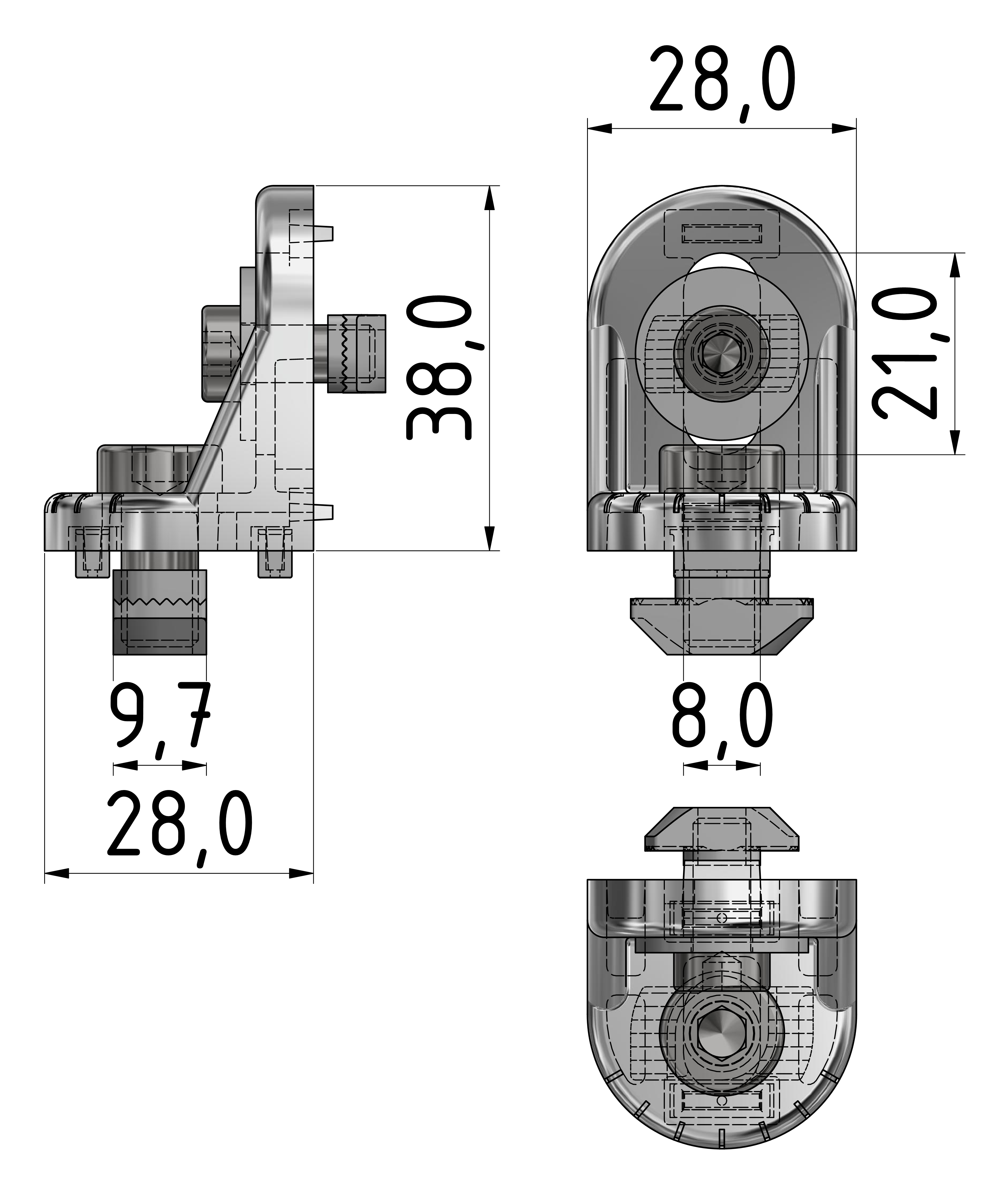 Drehwinkelsatz B 30 8 auf 10, weißaluminium-10