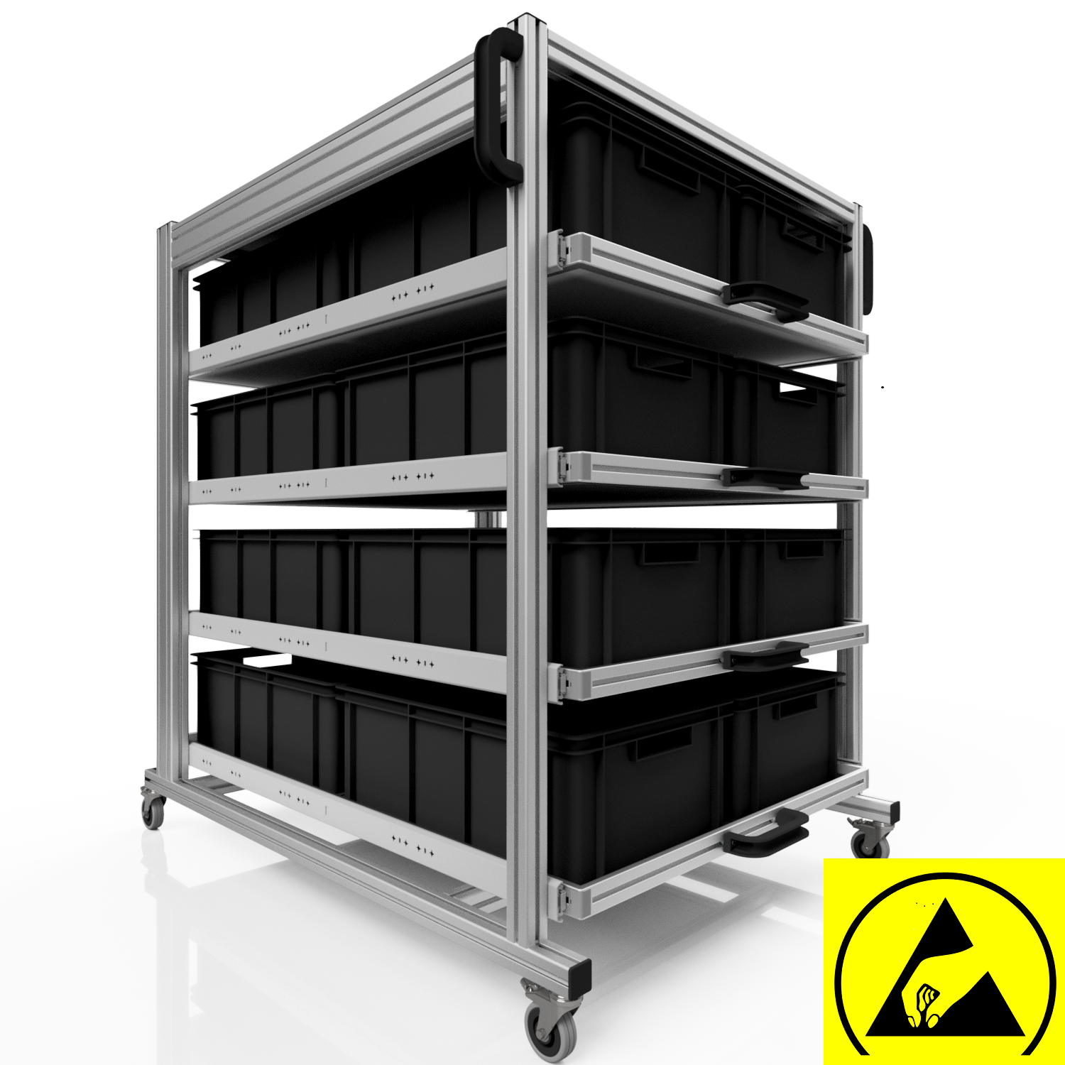 ESD system trolley in pallet format | 4 x shelf, for 16 x EG 64/22 ...